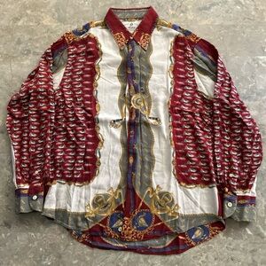 Vintage 1990s Aster Baroque Chain Print Viscose Shirt Italy M